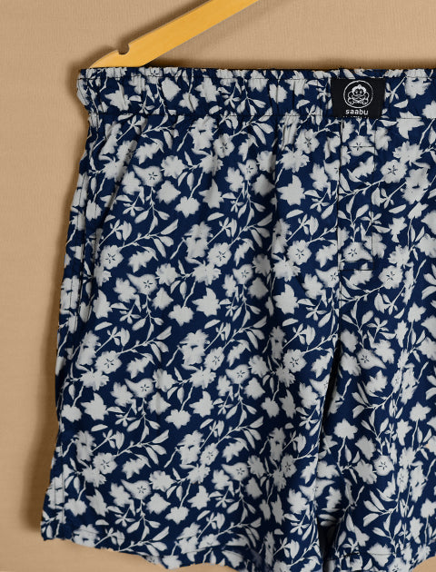 Navy Blue Floral Printed Cotton Light Weight Boxers