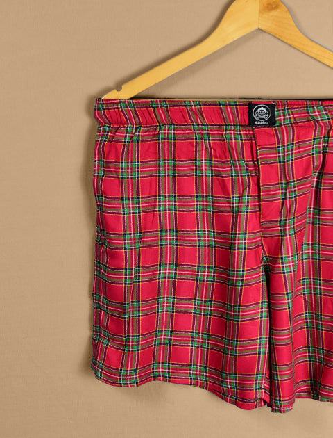 Red & Green Checked Printed Light weight Cotton Boxers