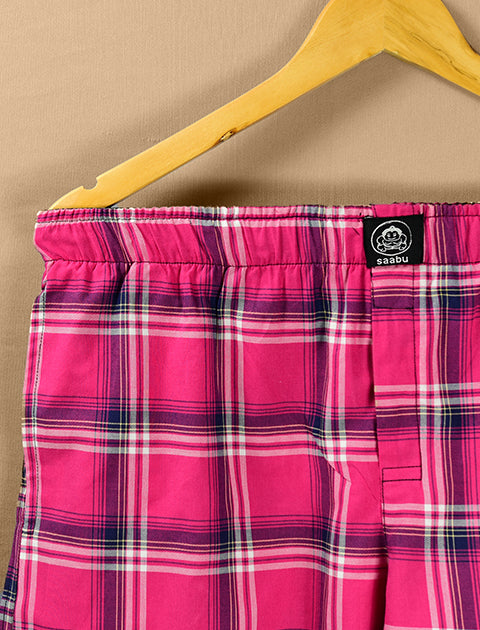 Hot Pink & Blue Checked Printed Cotton Light weight Boxers - Saabu mode