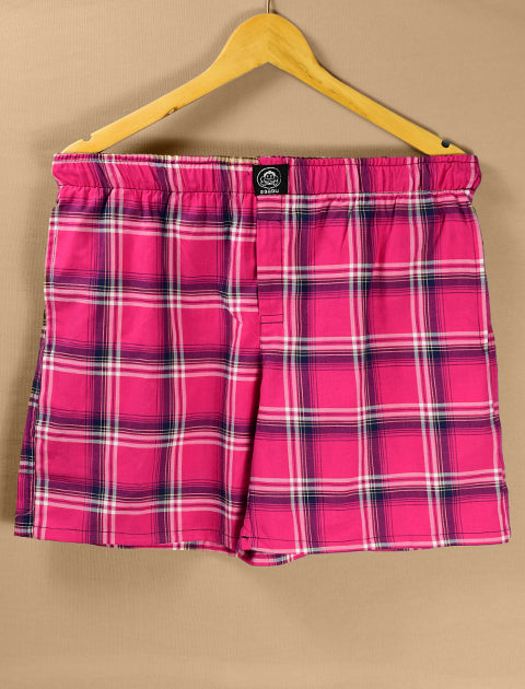 Hot Pink & Blue Checked Printed Cotton Light weight Boxers - Saabu mode