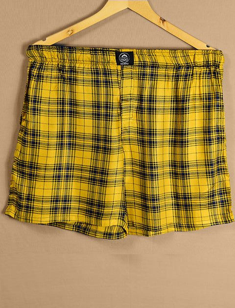 Golden Yellow Checked Printed Cotton Light Weight Boxers - Saabu mode