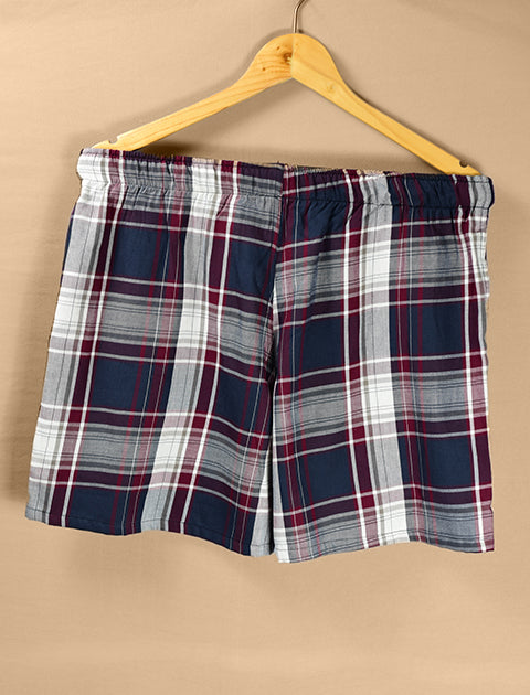 Checked Blue Wine Printed Cotton Boxers
