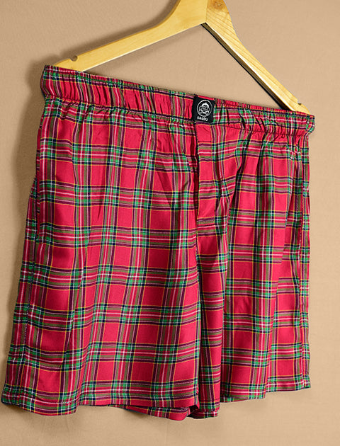 Red & Green Checked Printed Light weight Cotton Boxers