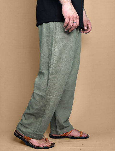 Olive Green Linen Relax Fit Unisex Lower/ Pajama - Saabu mode