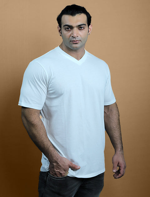 White Color Half Sleeve Unisex Casual Regular fit T-Shirt V - Neck - Saabu mode