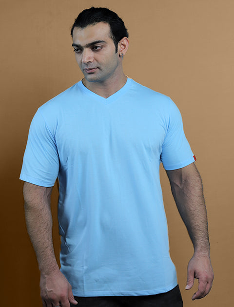 Light Blue Color Half Sleeve Unisex Casual Regular fit T-Shirt V - Neck - Saabu mode