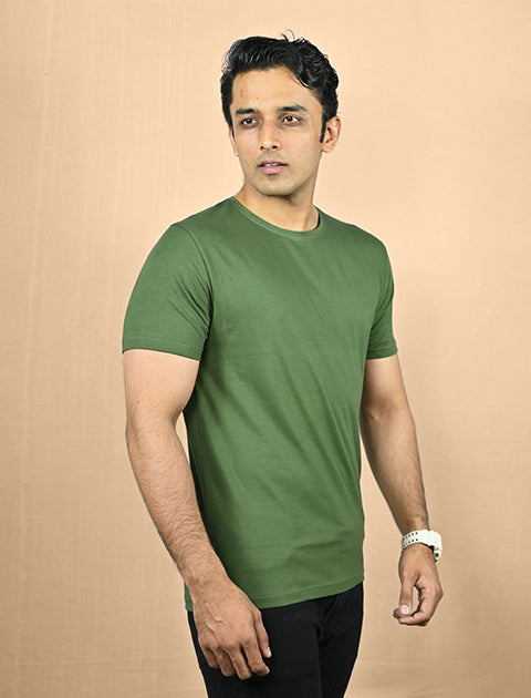 Saabu Mode Men's Plain Olive Green Casual T-Shirt Slim fit - Saabu mode