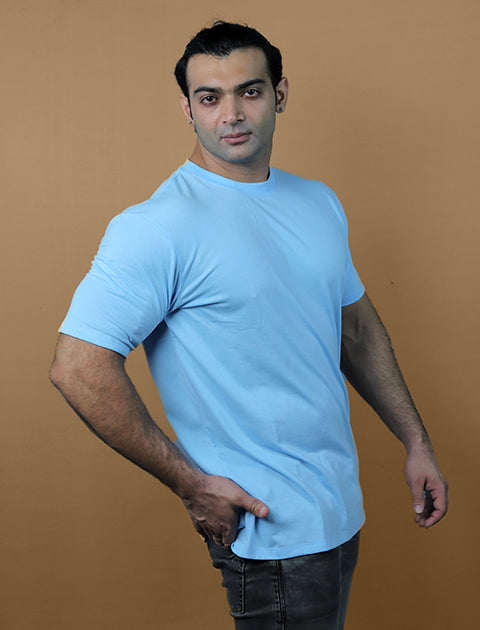 Light Blue Color Half Sleeve Unisex Casual Regular fit T-Shirt Crew Neck - Saabu mode