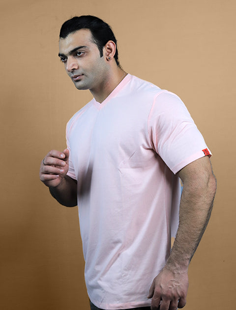Peach Color Half Sleeve Unisex Casual Regular fit T-Shirt V - Neck - Saabu mode
