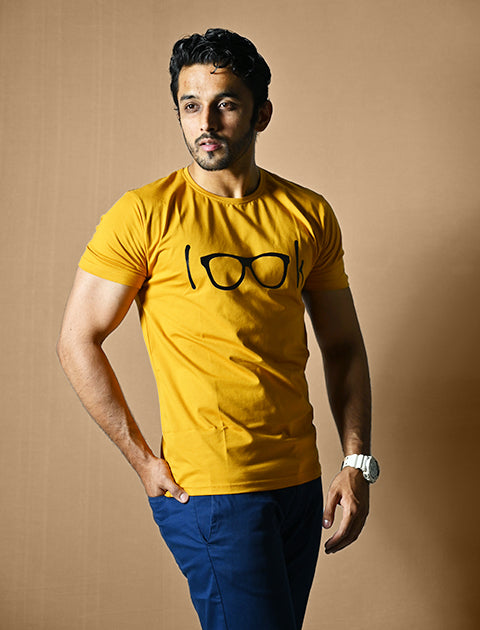 Saabu Mode Men's Printed Musterd Yellow Casual T-Shirt Regular fit - Saabu mode