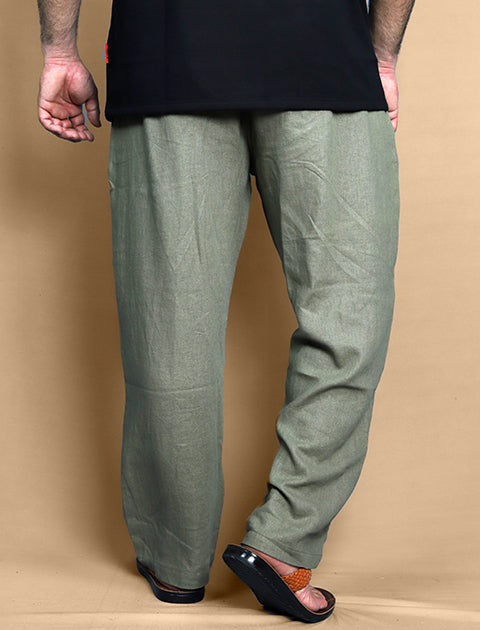 Olive Green Linen Relax Fit Unisex Lower/ Pajama - Saabu mode