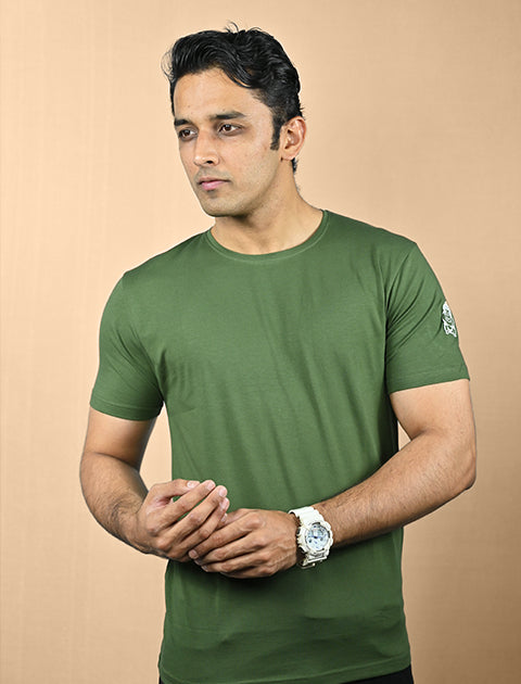 Saabu Mode Men's Plain Olive Green Casual T-Shirt Slim fit - Saabu mode