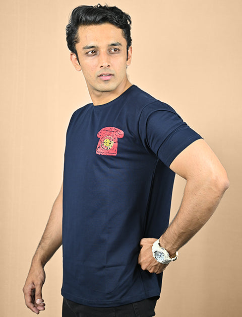 Saabu Mode Men's Printed Navy Blue Casual T-Shirt Slim fit - Saabu mode