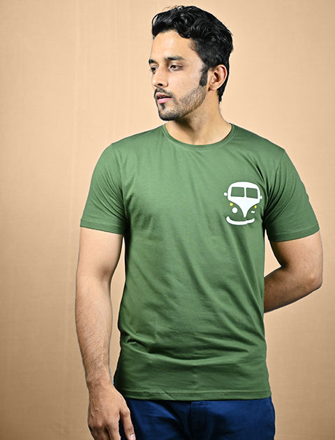 Saabu Mode Men's Printed Olive Green Casual T-Shirt Slim fit (Pack of 1) - Saabu mode
