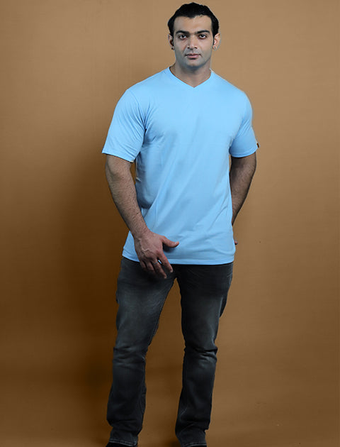 Light Blue Color Half Sleeve Unisex Casual Regular fit T-Shirt V - Neck - Saabu mode