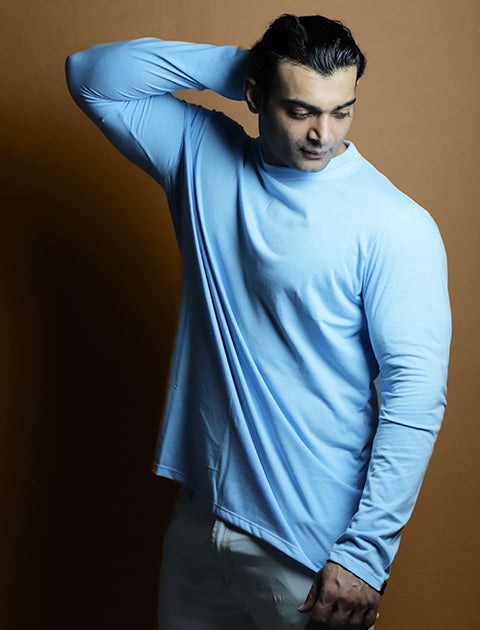 Light Blue Color Full Sleeve Unisex Casual Regular fit T-Shirt Crew Neck
